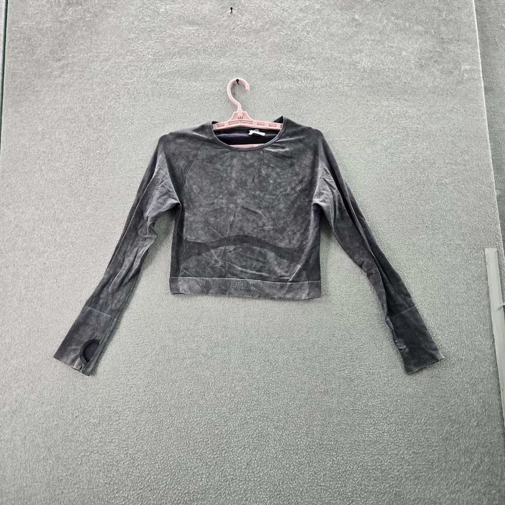PINK Victoria's Secret Women Shirt‎ L Gray Activewear Cropped Pullover Seamless